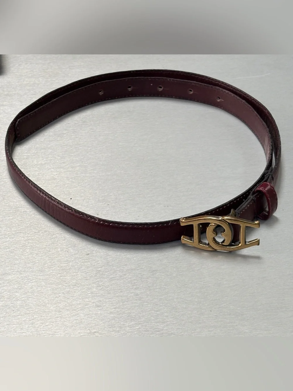 Etienne Aigner Vintage 1/2 inch Leather Belt with Gold-Tone Logo Buckle